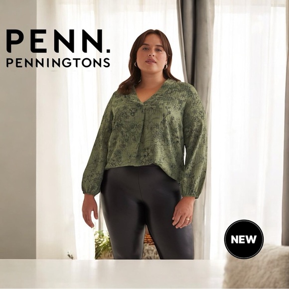 NWOT, Penningtons, Plus Size Tunic Blouse With Balloon Sleeves, 2X, Green - Picture 1 of 8